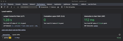 ejemplo de panel con métricas